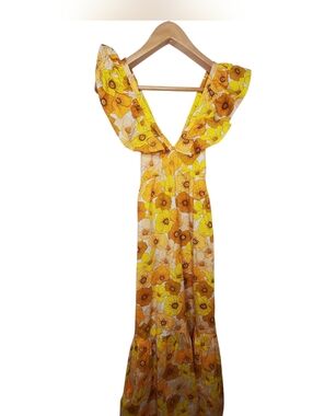 Mott50 Serena Floral Vneck Maxi Boho Dress Small Feminine Gold